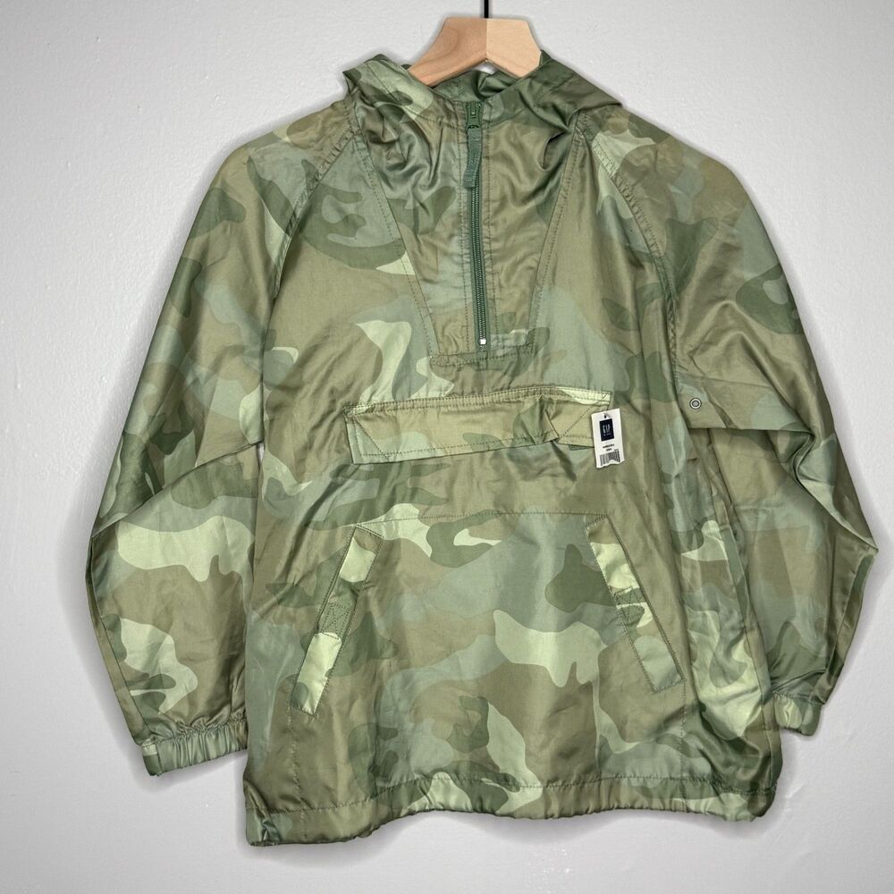 GAP Kids Boys Pullover Raincoat Medium (8) Green‎ Camouflage Anorak Polyester